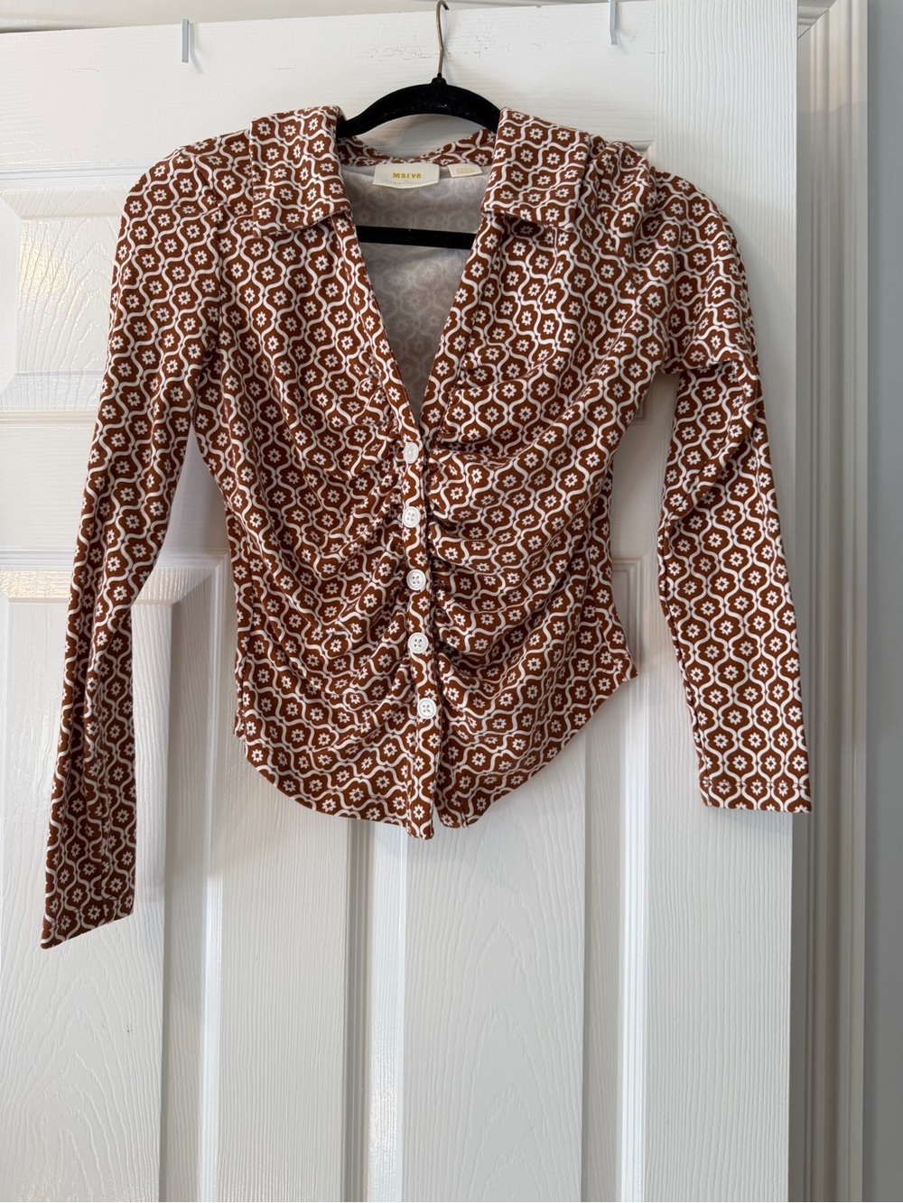 Anthropologie Maeve Rust and White Floral-Print Button-Front Top